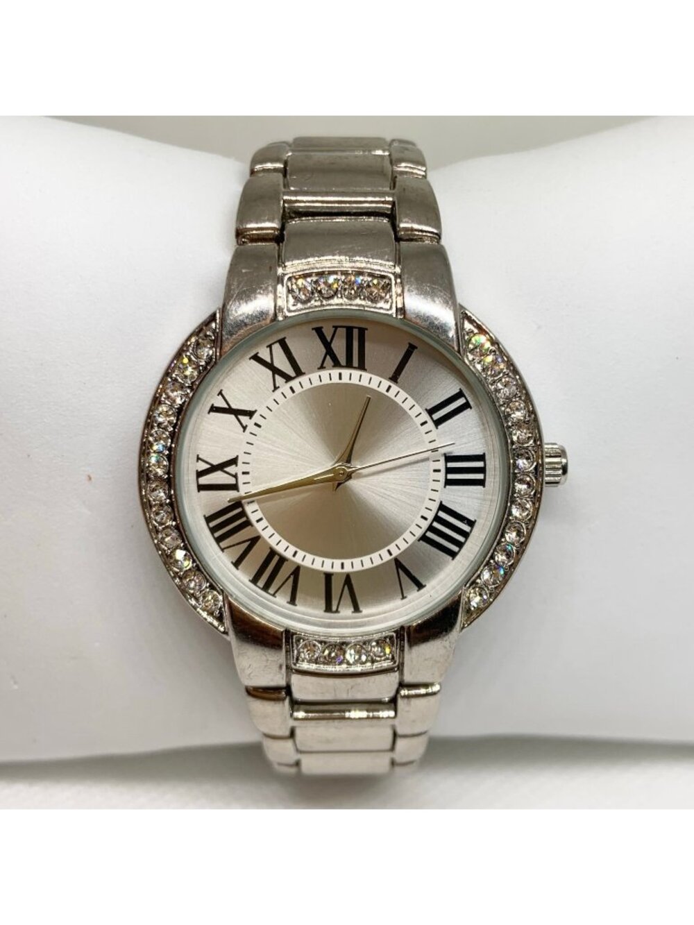 FMD women’s watch silver tone quartz analog 35mm  rhinestones Roman running